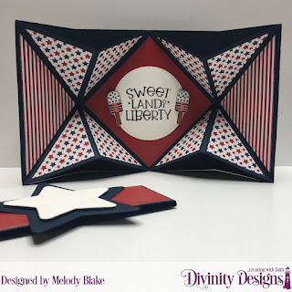 Stamp/Die Duos: Sweet Land of Liberty, Custom Dies: Pop Out Card with Layers, Belly Band, Double Stitched Circles, Double Stitched Stars, Paper Collection: America the Beautiful