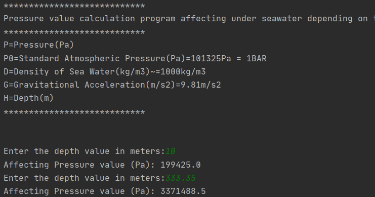 Master of EQ: Python: Pressure Value Calculation Program Under Sea ...
