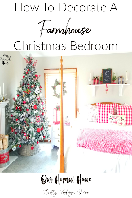flocked Christmas tree master bedroom red quilt
