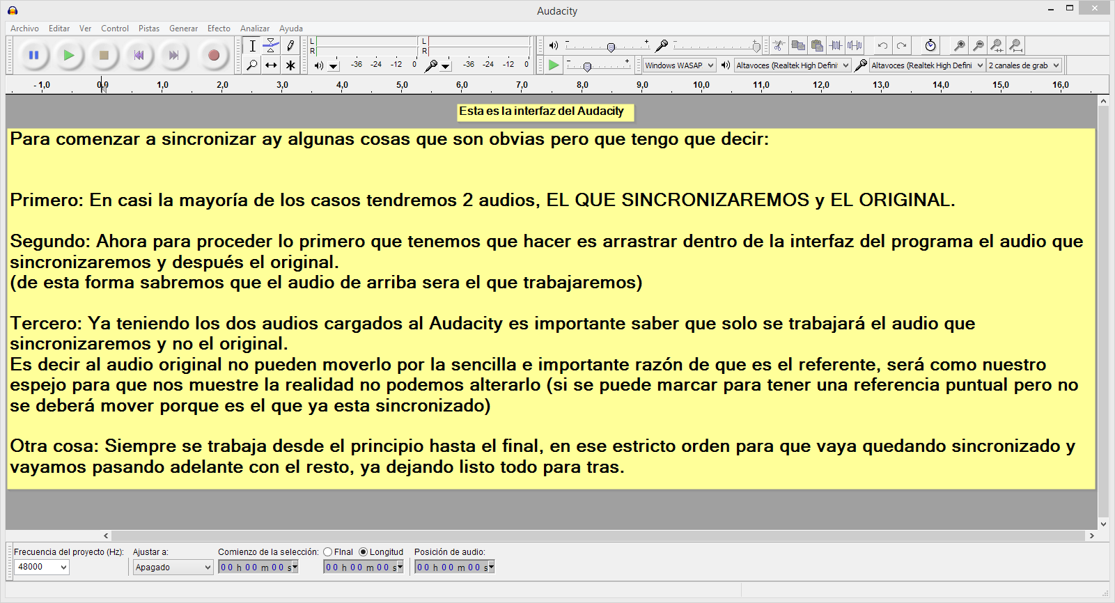 Audacity + Extra; Guia tutorial para sincronizar