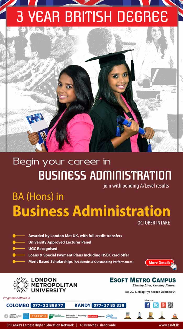 A prestigious “BA (Hons) in Business Administration ” degree awarded by London Metropolitan University, especially suitable for Students those who want to specialize in BA (Hons) in Business Management area.