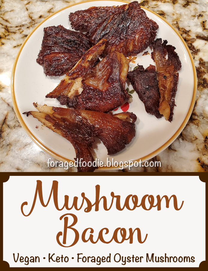 The Foraged Foodie Mushroom bacon with foraged wild oysters. Vegan