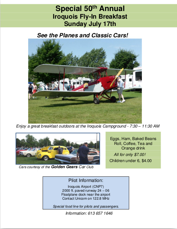 COPA Flight 8 Ottawa Iroquois (CNP7) 50th Annual FlyIn Breakfast