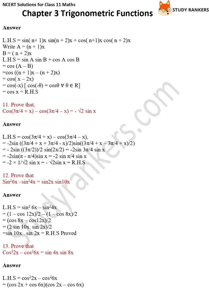 NCERT Solutions for Class 11 Maths Chapter 3 Trigonometric Functions 10