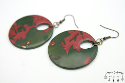 Boucles oreilles pâte polymère Mokume Gane dégradé vert cuivre or Stenna Création Fimo Cernit Sculpey