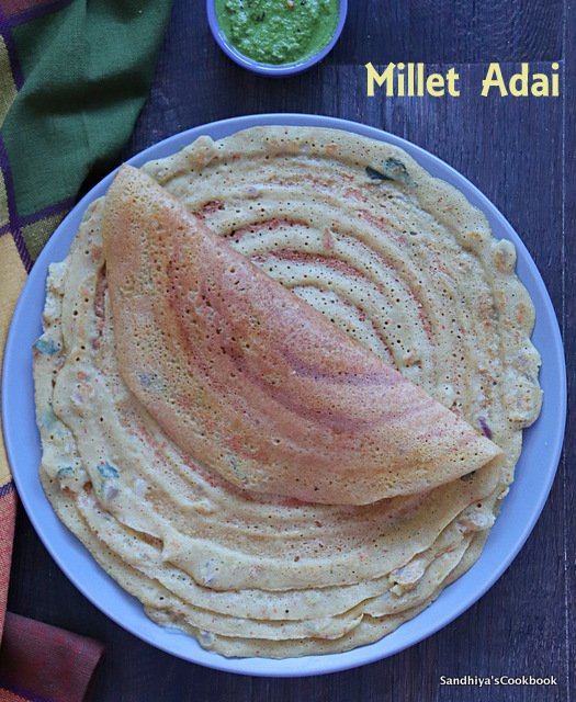 Sandhiya's Cookbook Varagu Adai Kodo Millet Adai with Drumstick leaves