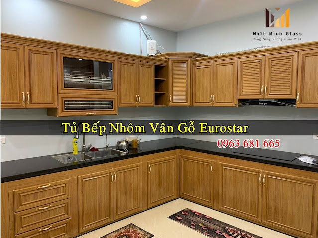 mẫu tủ bếp nhôm giả gỗ đẹp