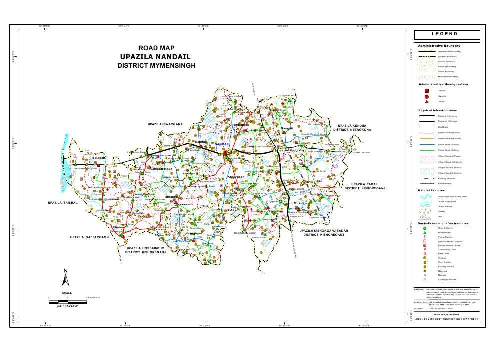 Nandail Upazila Road Map Mymensingh District Bangladesh