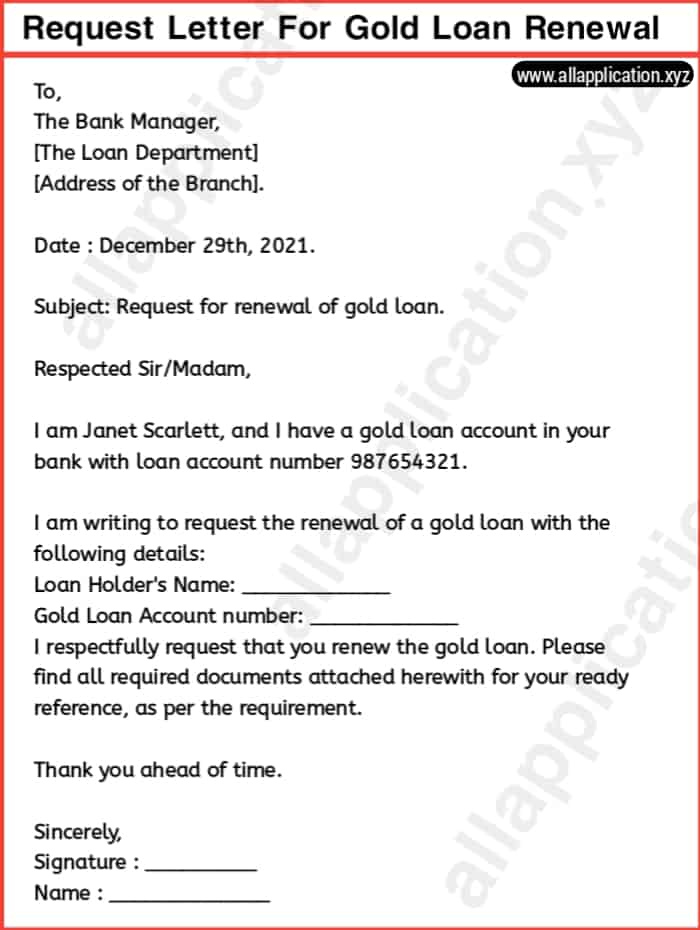 application letter for gold loan