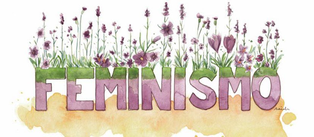 ilustracion feminismo en acuarela con flores verdes y violetas