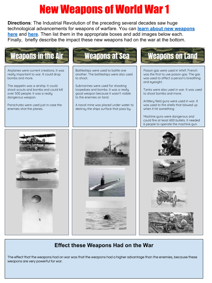 Sakina Panmure Bridge School Interactive NotebookWW1