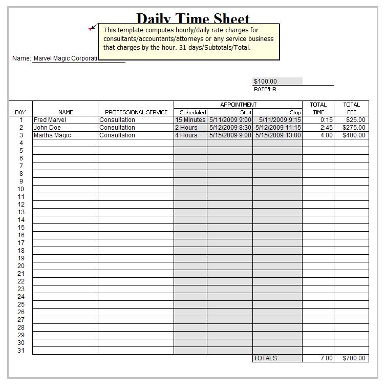 Daily Time Sheet Format In Excel Invoice Template