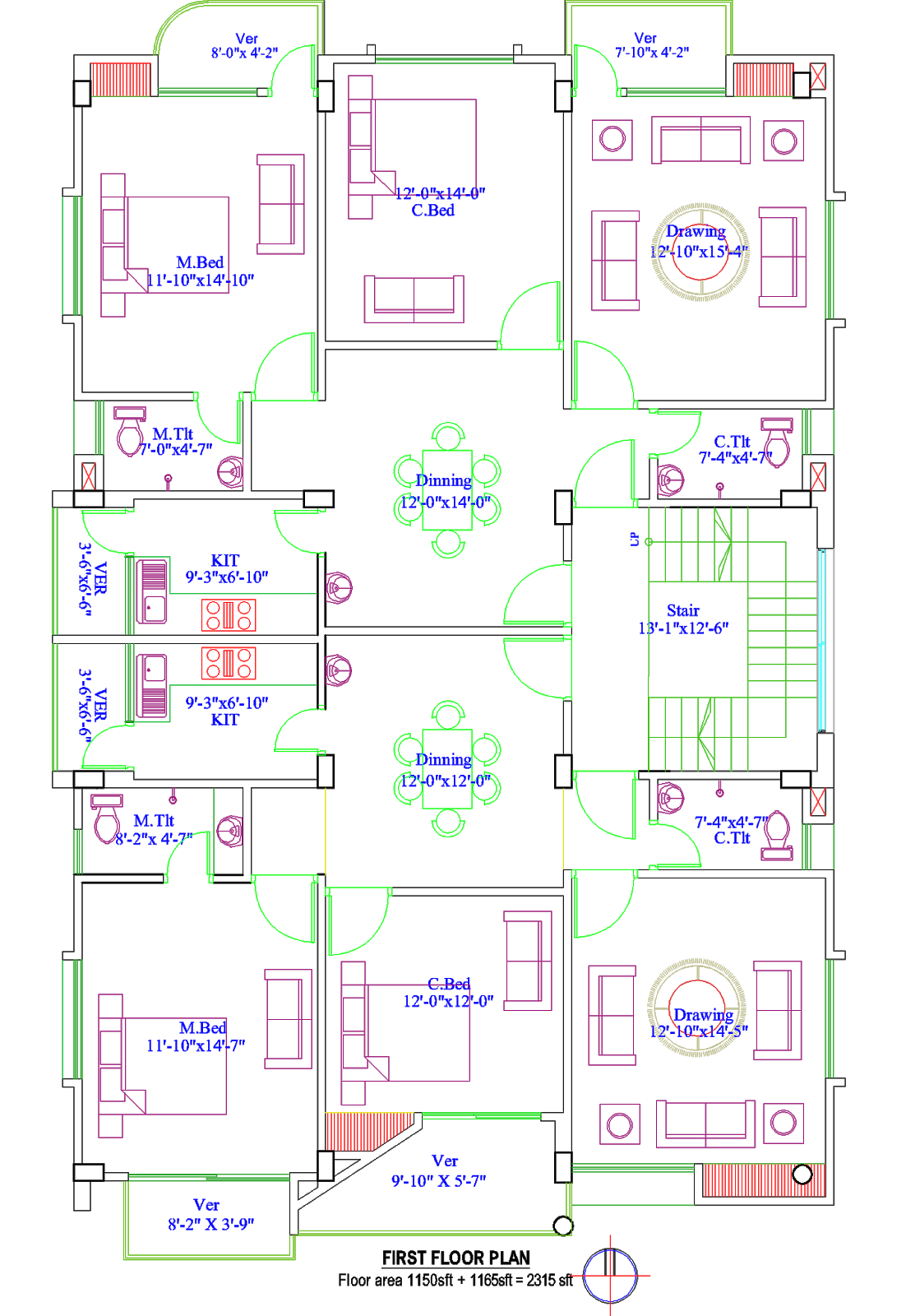 Residential Building Plan 2400 SQ FT First Floor Plan