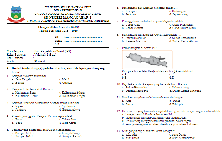 Soal UAS IPS Kelas 5 Semester 1 Soal Soal Siswa