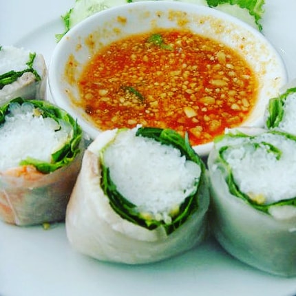 rice paper spring rolls and chilli sauce in vietnam