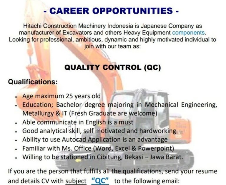 Loker Terbaru PT Hitachi Cosntruction Machinery Indonesia Loker Terbaru PT Hitachi Cosntruction Machinery Indonesia