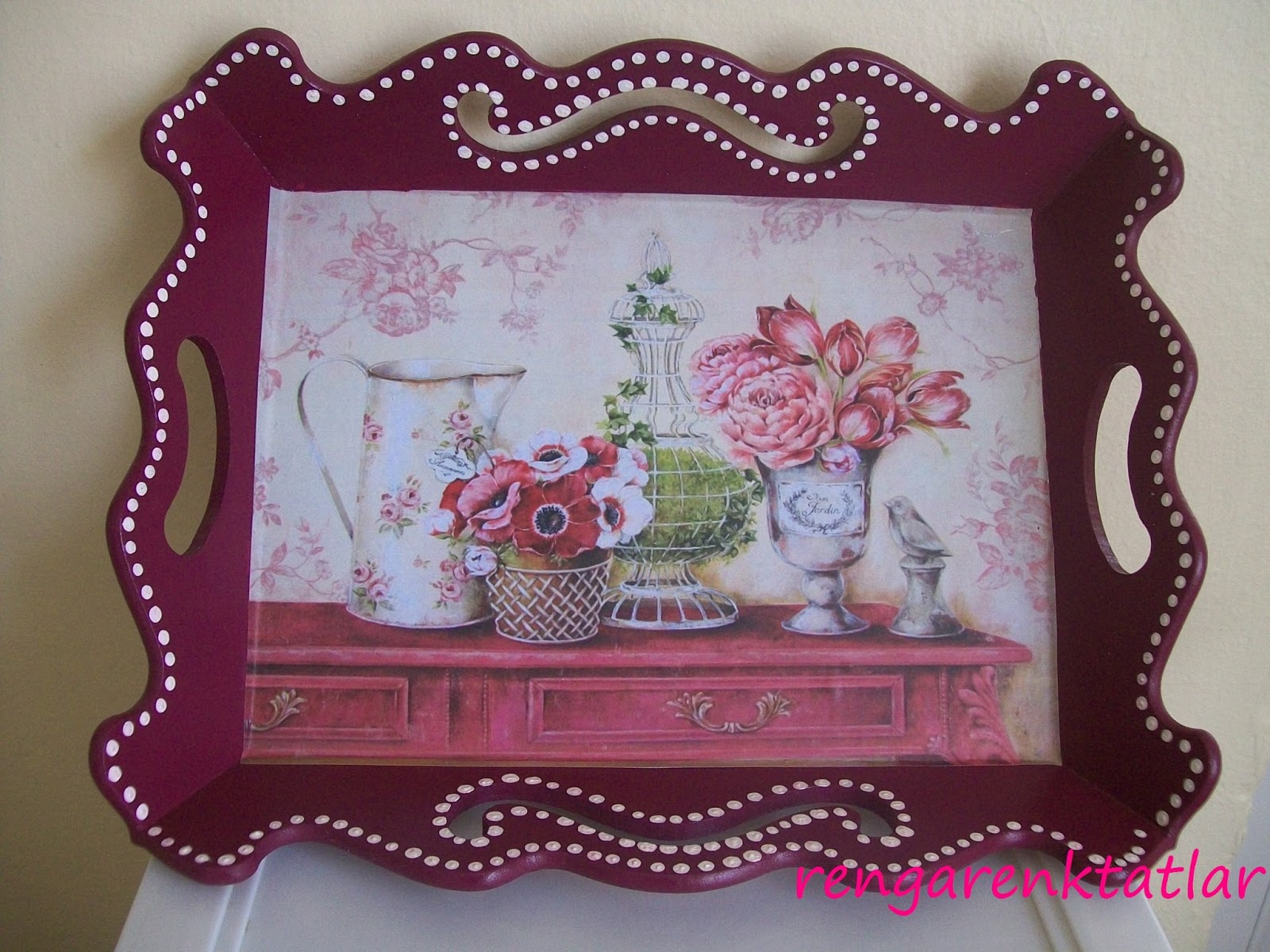 RENGARENK TATLAR AHŞAP TEPSİ BOYAMA