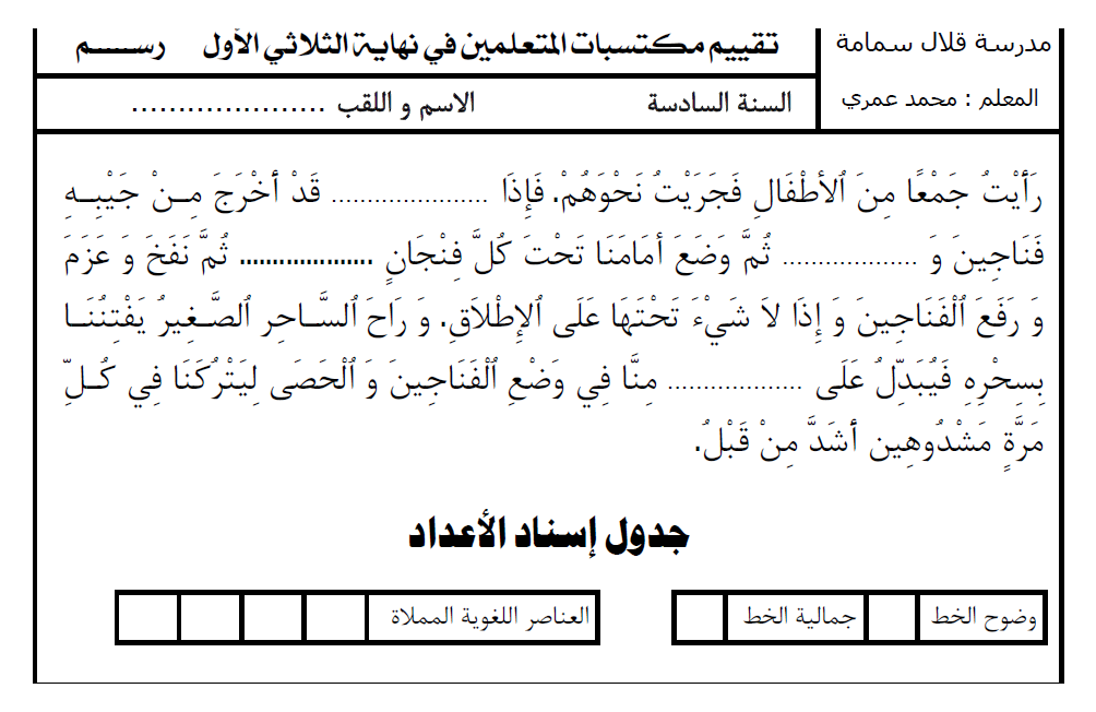 إختبار الثلاثي الأول في الرسم س6 موارد المعلم