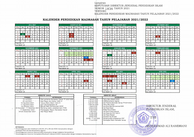 Kalender Pendidikan Madrasah 2021/2022 Tingkat MI, MTs, MA dan MAK