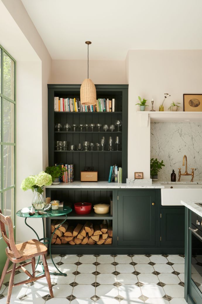 This Shaker Kitchen by deVOL Kitchens Is A Dream. Those green cabinets are beautiful!-designaddictmom