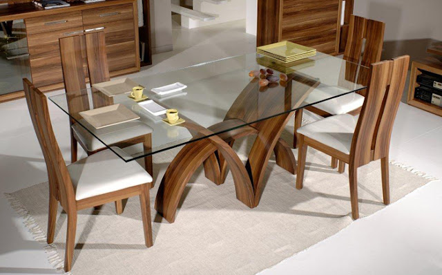 An example of the table with glass top and wooden base