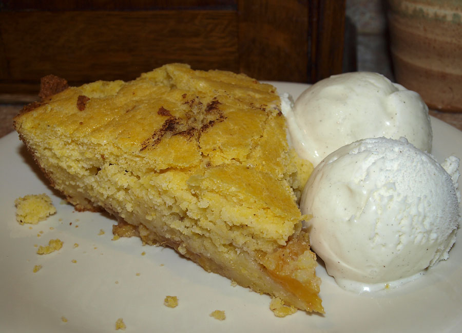Pellet Smoker Cooking Peaches and Cornbread Dessert