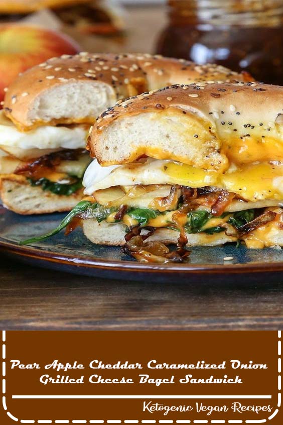 Pear Apple Cheddar Caramelized Onion Grilled Cheese Bagel Sandwich