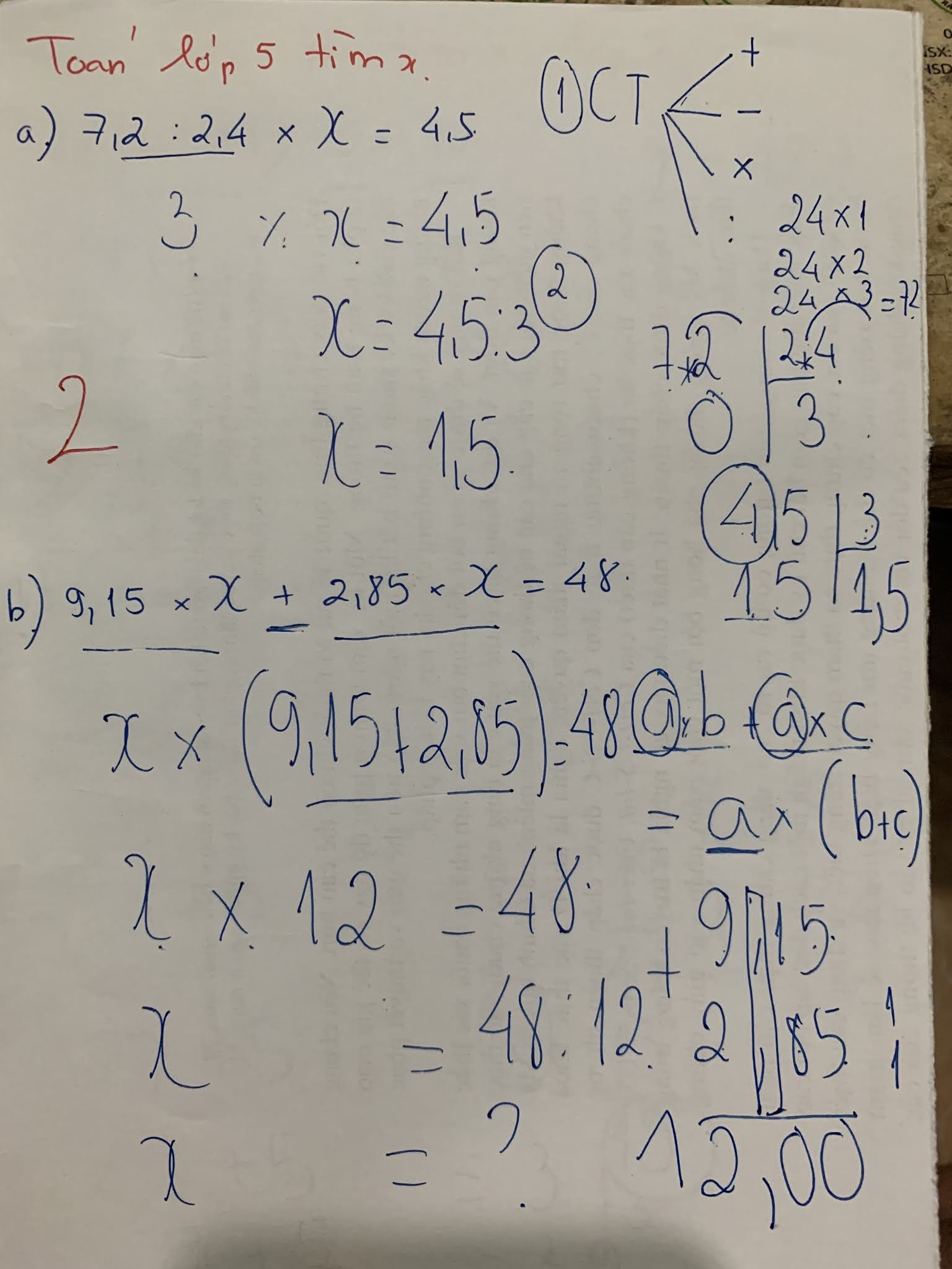 tìm x biết 48 3 x 5 )= 24