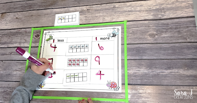 This ten frame game to practice more and less is perfect to work on number sense in kindergarten. Ideal for working on subitizing and introduction to addition and subtraction.