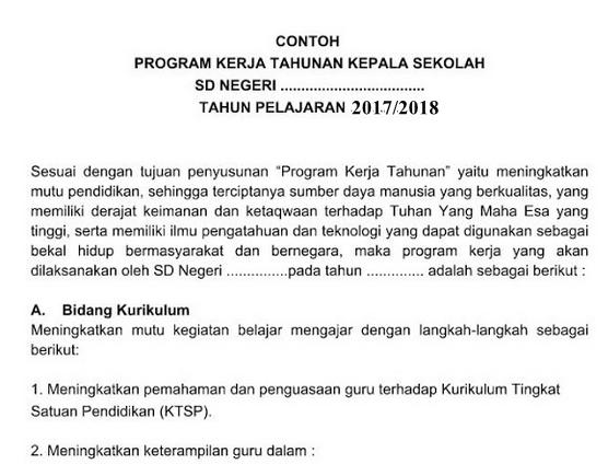 Format Surat Program Kerja Tahunan Kepala Sekolah