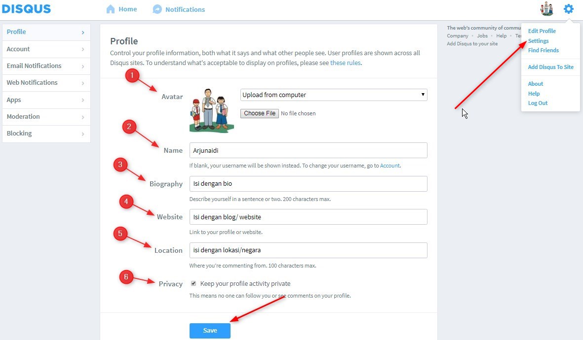 Panduan Settings Profil Disqus