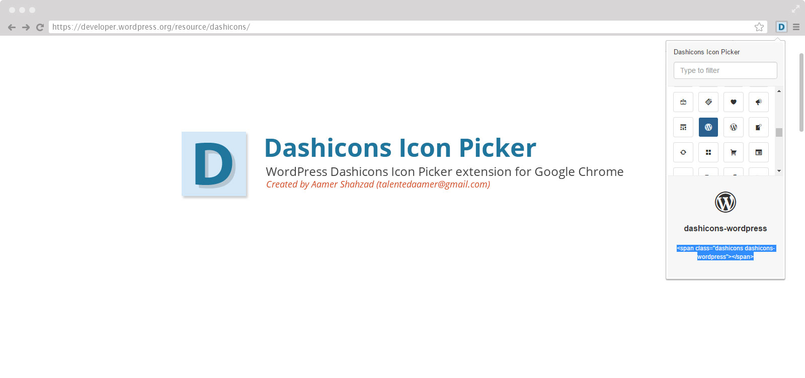WordPress Dashicons Icon Picker Extension for Chrome