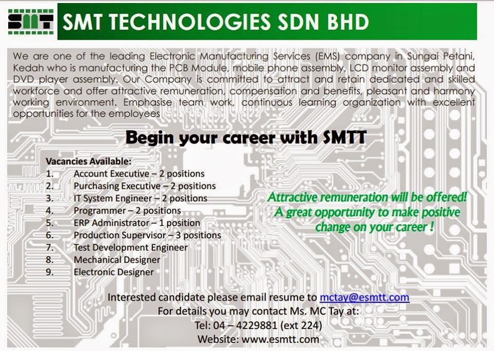 Jawatan Kosong: Jawatan Kosong di SMT Technologies Sdn Bhd
