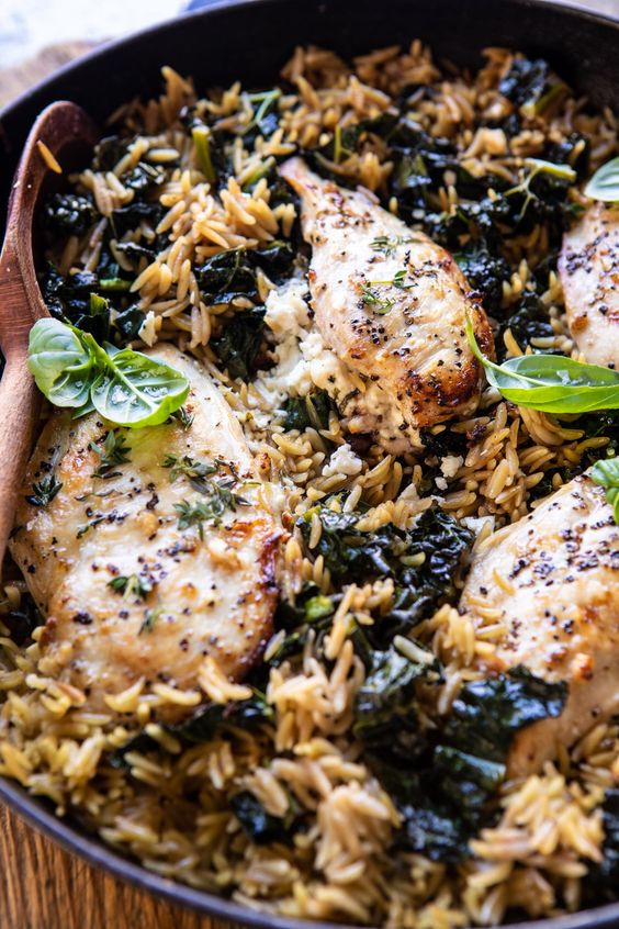 One Skillet Goat Cheese Stuffed Chicken and Orzo Delicious Dessert Mom