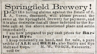 Picture of an ad for the Springfield Brewery in Ohio published in 1861.