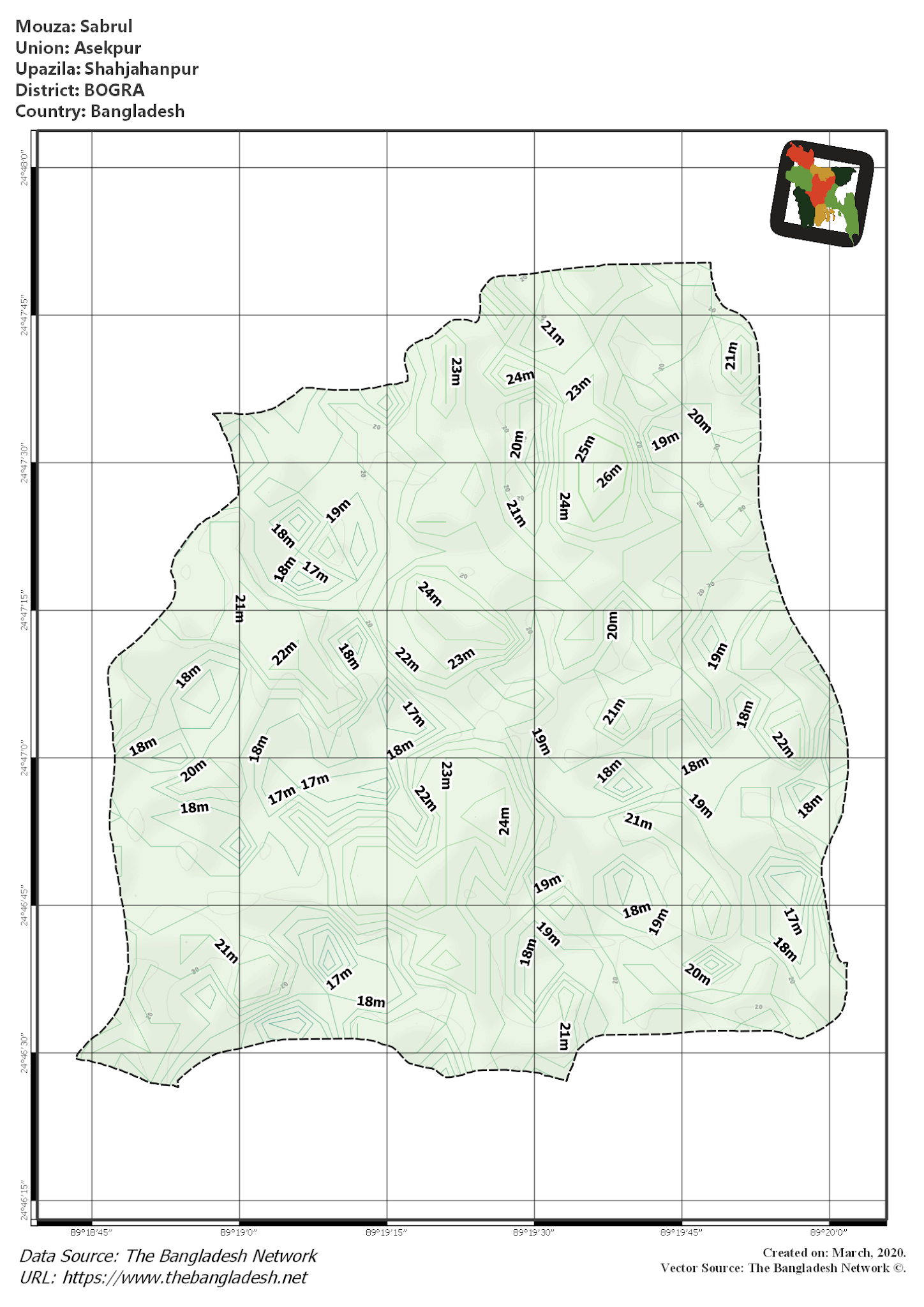 Map of Sabrul Mouza of Shahjahanpur Upazila, BOGRA, Bangladesh.