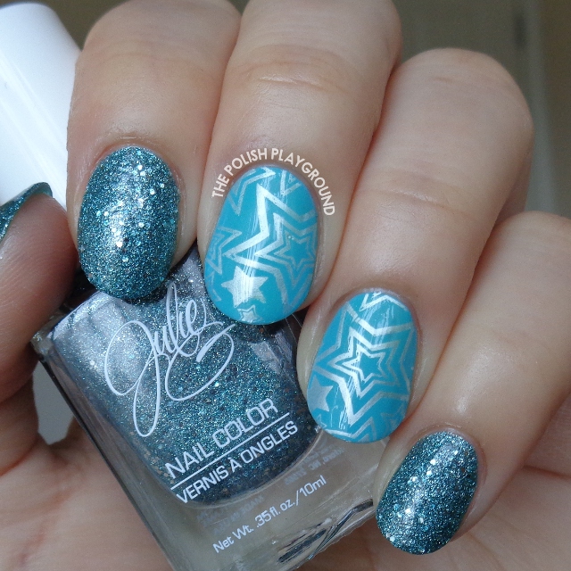 Blue Texture and Silver White Stars Stamping