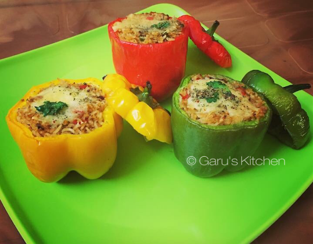 baked stuffed capsicum recipe | bharwan shimla mirch recipe | baked stuffed bell peppers recipe