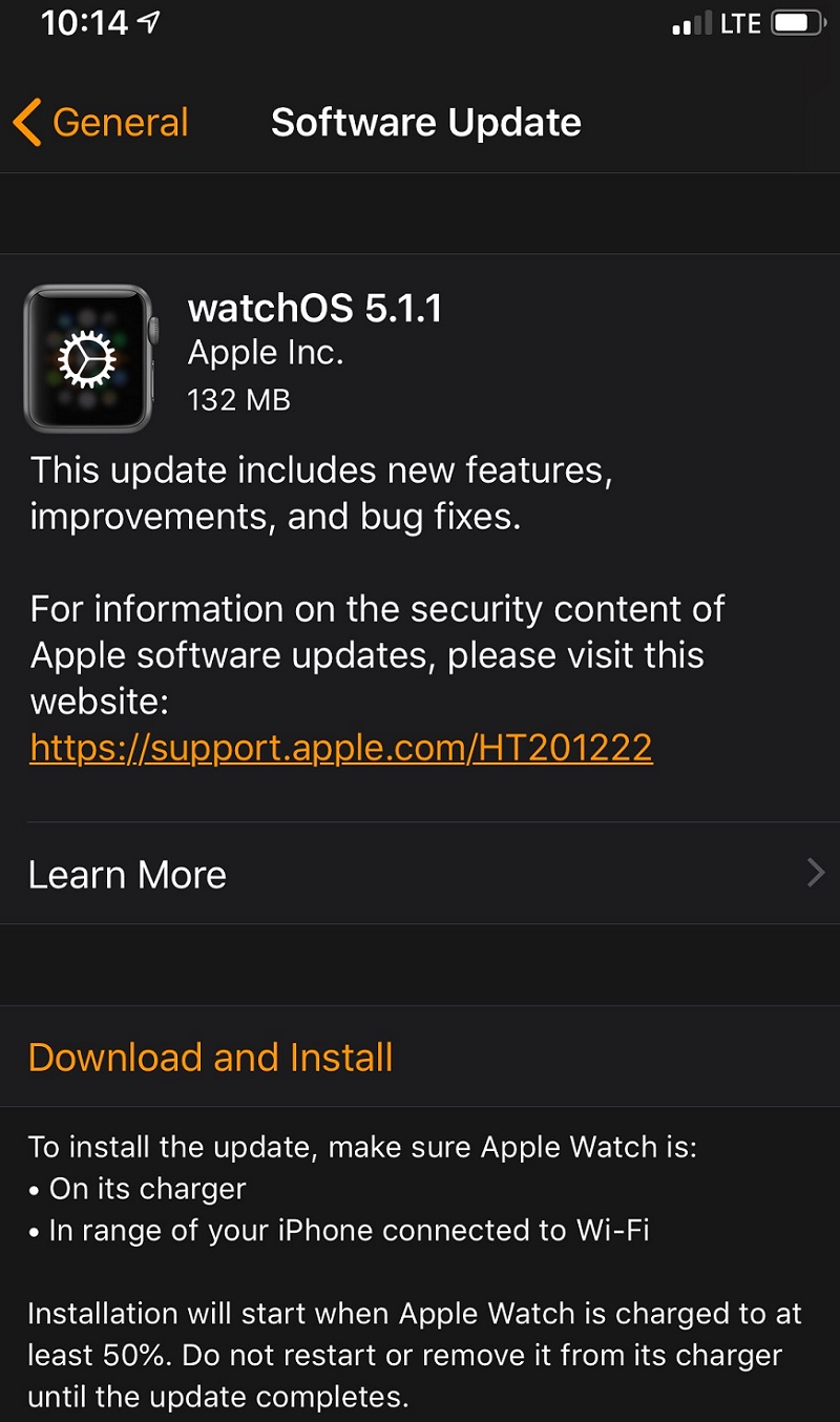 Apple watchOS 5.1.1 Features Changelog