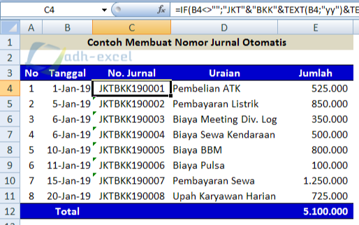Cara Membuat Nomor Jurnal Otomatis Dengan Rumus Dalam Excel