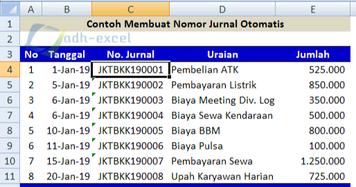 Cara Membuat Nomor Jurnal Otomatis Dengan Rumus Dalam Excel Adhe