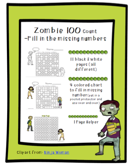 zombie count fill in the missing number worksheets 1st and 2nd grade
