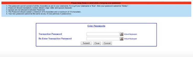 Union Bank of India login password reset