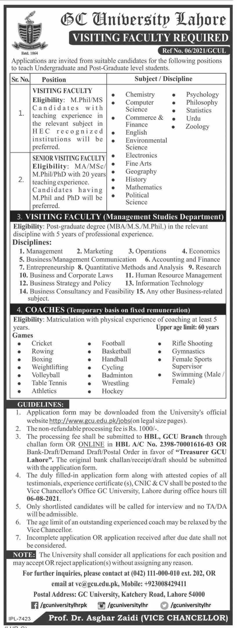 GC University Lahore Jobs 2021 – Government College University GCUL Jobs