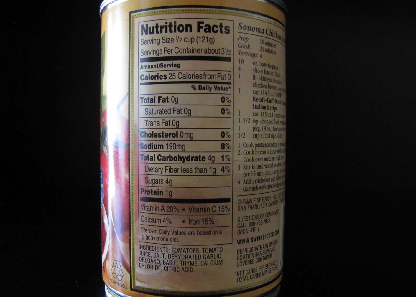 Canned Tomatoes Nutrition Label