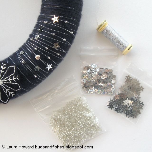 add beads and sequins to the wreath