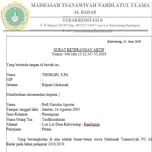 Contoh Kop Surat Mts Contoh Kop Surat