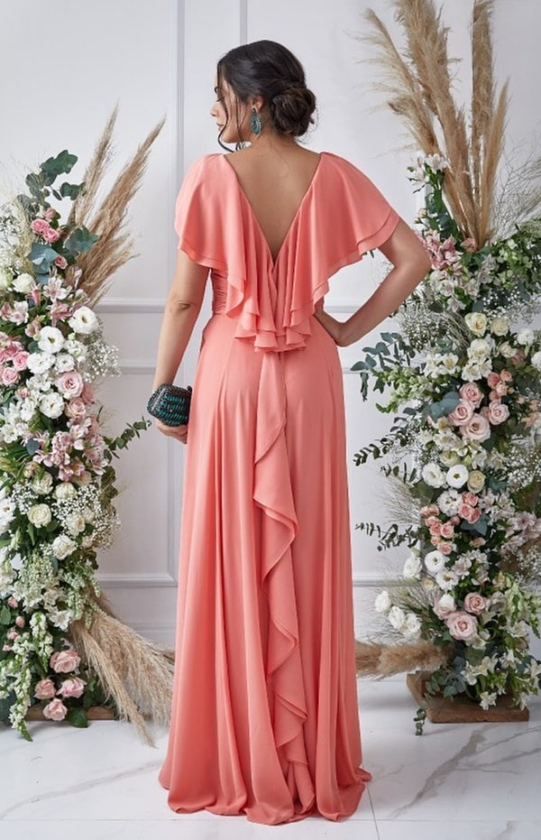 Vestido Salmão Vestido Para Madrinha De Casamento Coral Vestido Na