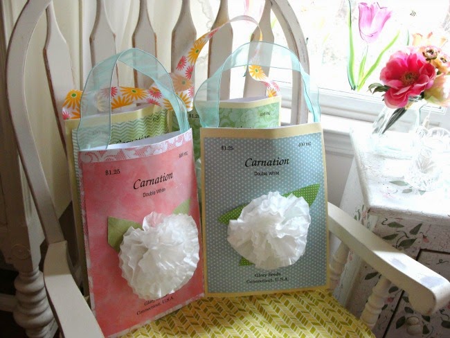 Easter gift bags embellished with coffee filter flowers