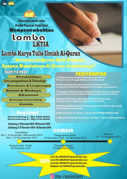 Lomba Karya Tulis Ilmiah Al-Qur'an (LKTIA) Nasional 2019
Lomba Karya Tulis Ilmiah Al-Qur'an (LKTIA) Nasional 2019